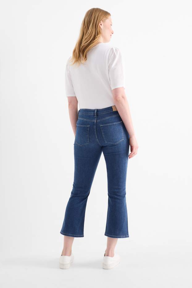 Dames - Korte bootcut jeans met strass steentjes - mid waist - jeansblauw