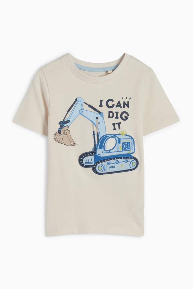 Kinder Buben - Bagger - Kurzarmshirt - hellbeige