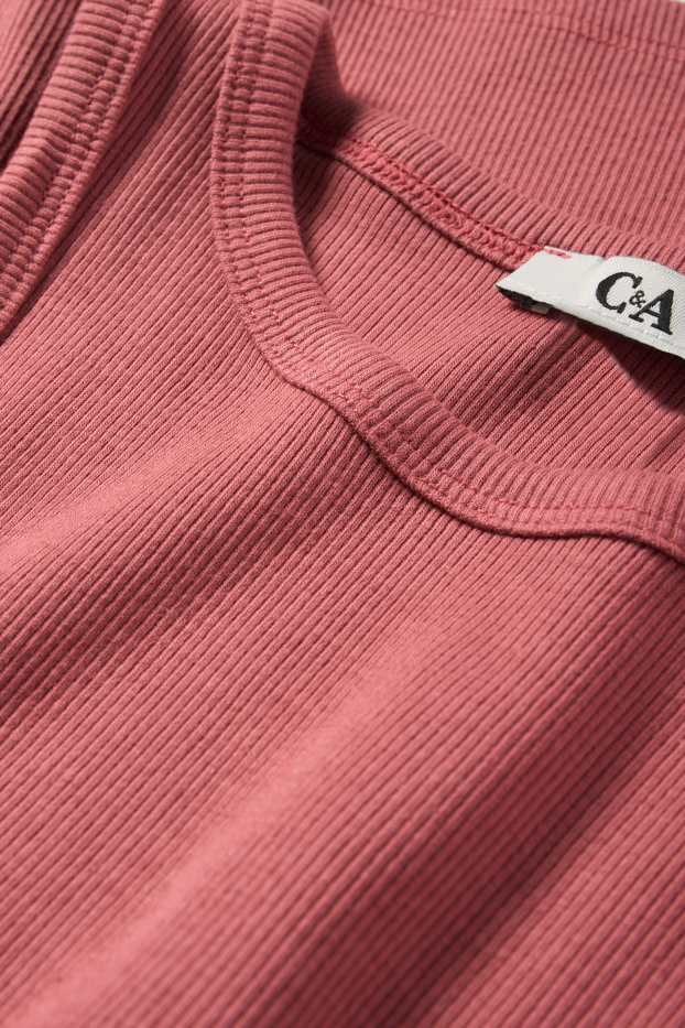 Dámské - Krátký top - žebrovaný - tmavě růžová