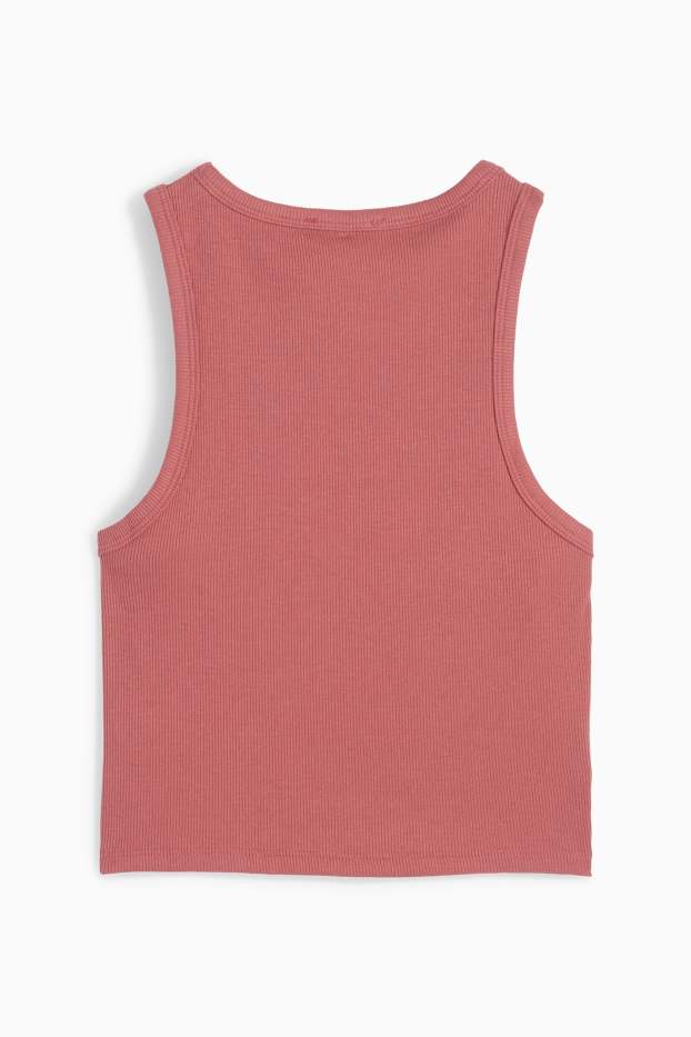 Dámské - Krátký top - žebrovaný - tmavě růžová