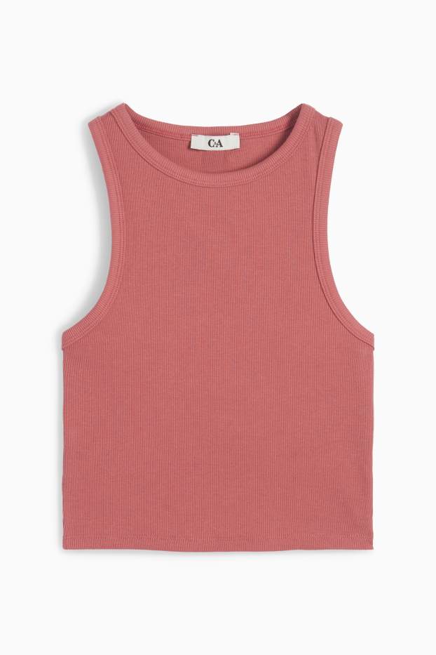 Dámské - Krátký top - žebrovaný - tmavě růžová