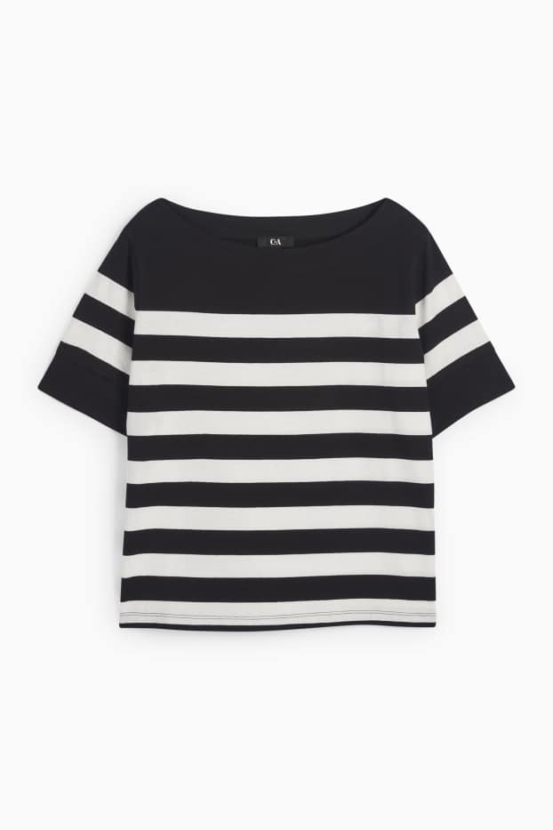 Damen - T-Shirt - Relaxed Fit - gestreift - schwarz / weiss