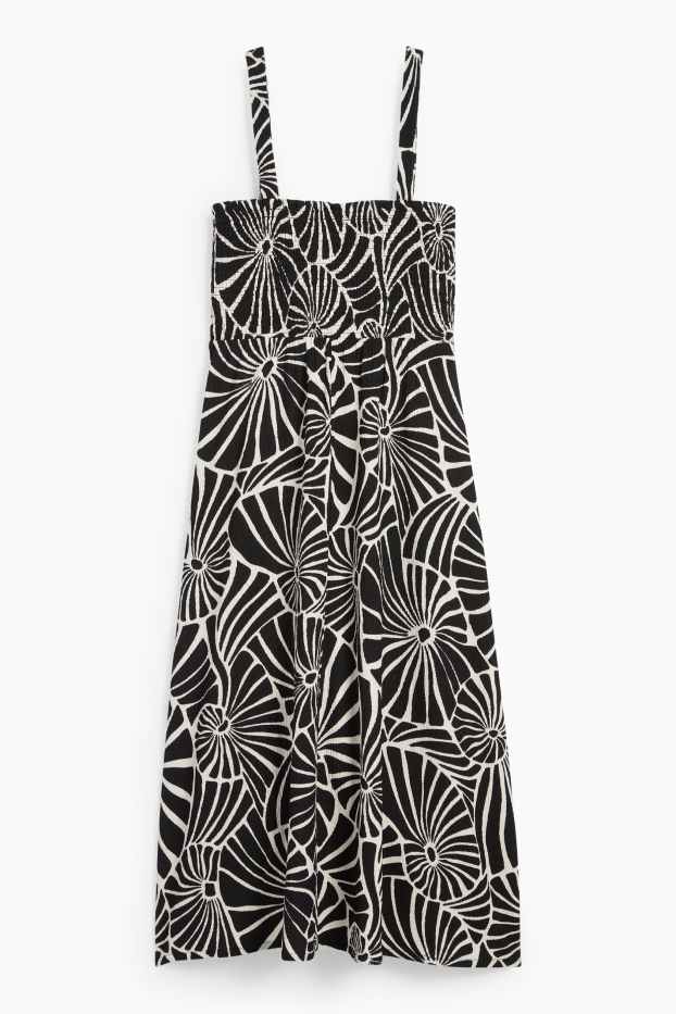 Damen - Fit & Flare Kleid - gemustert - strukturiert - gesmokt - schwarz / weiss