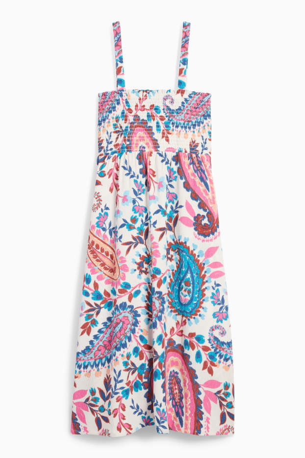 Women - Fit & flare dress - patterned - textured - smocked - pink