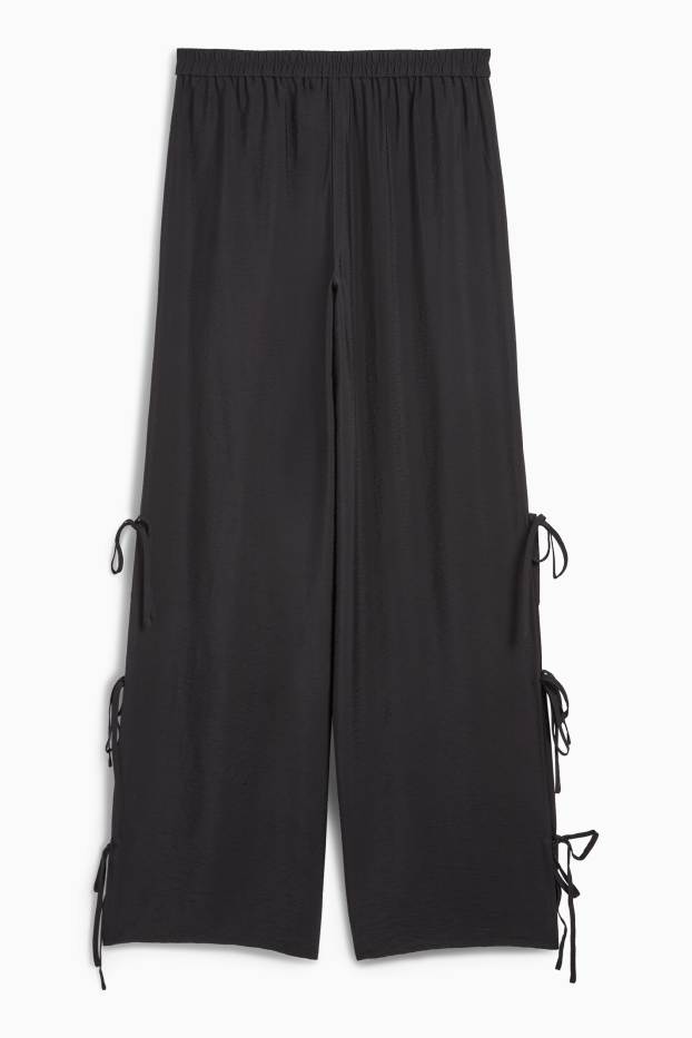 Women - Cloth trousers - mid-rise waist - wide leg - black