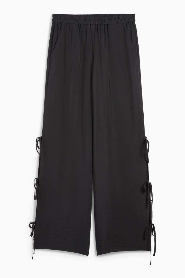 Women - Cloth trousers - mid-rise waist - wide leg - black