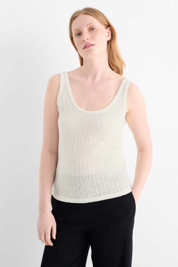Mujer - Top de punto - de canalé - blanco roto
