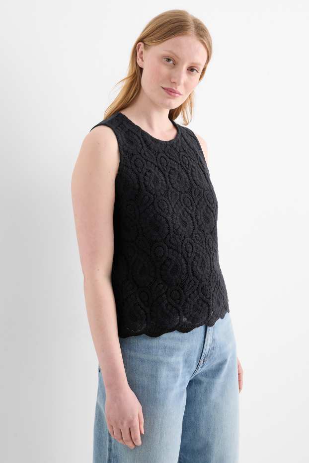Damen - Spitzentop - schwarz