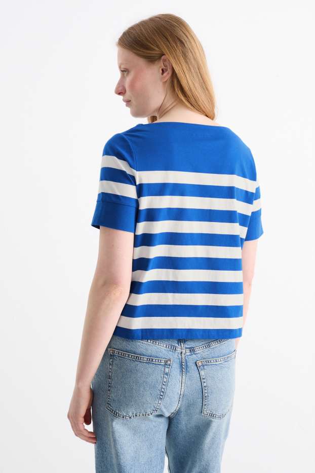Damen - T-Shirt - Relaxed Fit - gestreift - blau / weiß