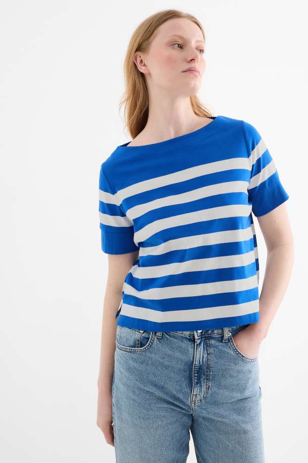 Damen - T-Shirt - Relaxed Fit - gestreift - blau / weiß