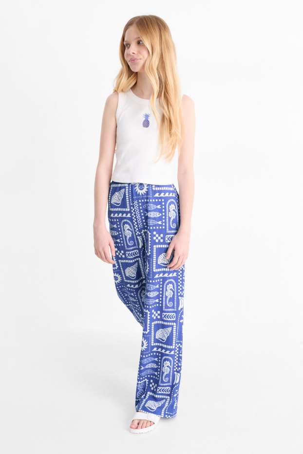 Kinderen: meisjes - Ananas - set - top en broek van jersey - 2-delig - blauw / wit