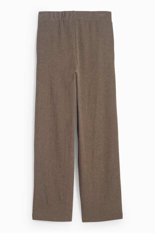 Damen - Jersey-Hose - Mid Waist - Wide Leg - strukturiert - dunkelbraun