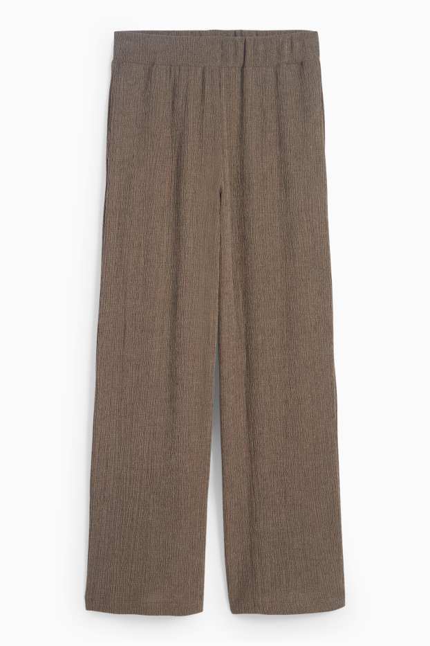 Damen - Jersey-Hose - Mid Waist - Wide Leg - strukturiert - dunkelbraun