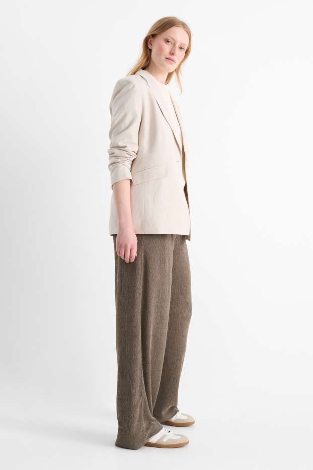 Damen - Jersey-Hose - Mid Waist - Wide Leg - strukturiert - dunkelbraun