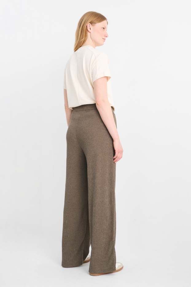 Damen - Jersey-Hose - Mid Waist - Wide Leg - strukturiert - dunkelbraun