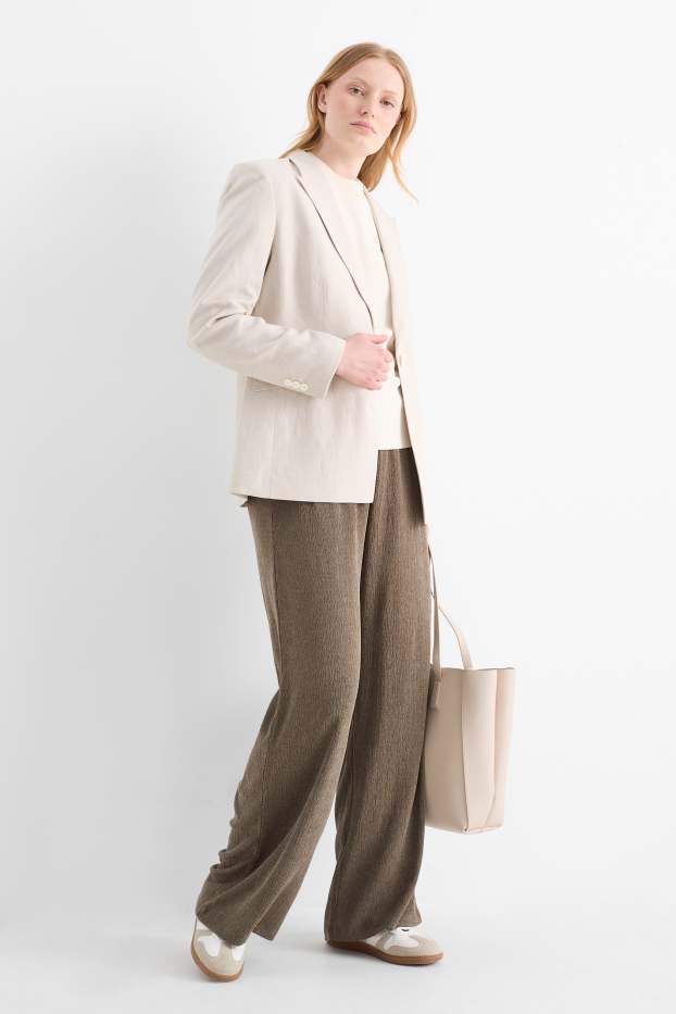 Damen - Jersey-Hose - Mid Waist - Wide Leg - strukturiert - dunkelbraun