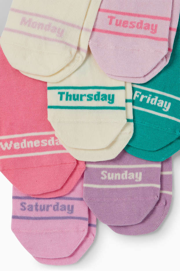 Children Girls - Multipack of 7 - days-of-the-week - trainer socks with motif - green / rose