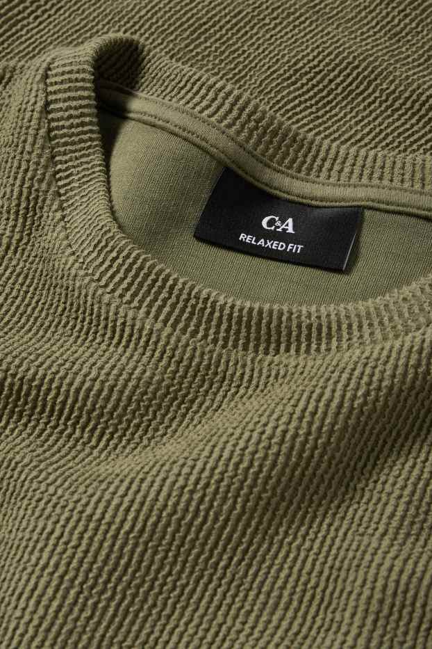 Pánské - Tričko - regular fit - žebrované - zelená