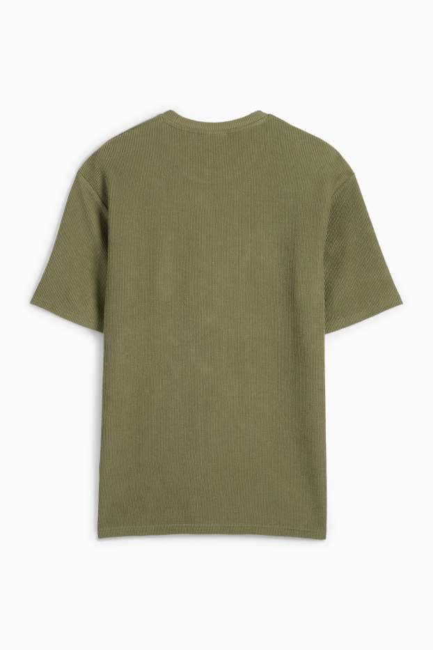 Pánské - Tričko - regular fit - žebrované - zelená