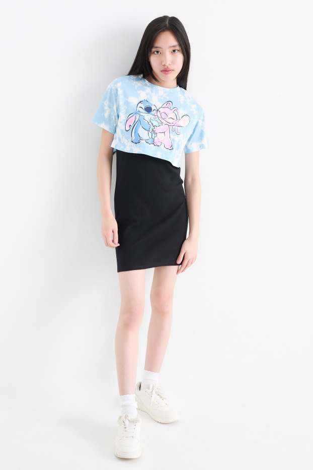 Enfants filles - Lilo & Stitch - ensemble - T-shirt et robe - 2 pièces - bleu  / noir