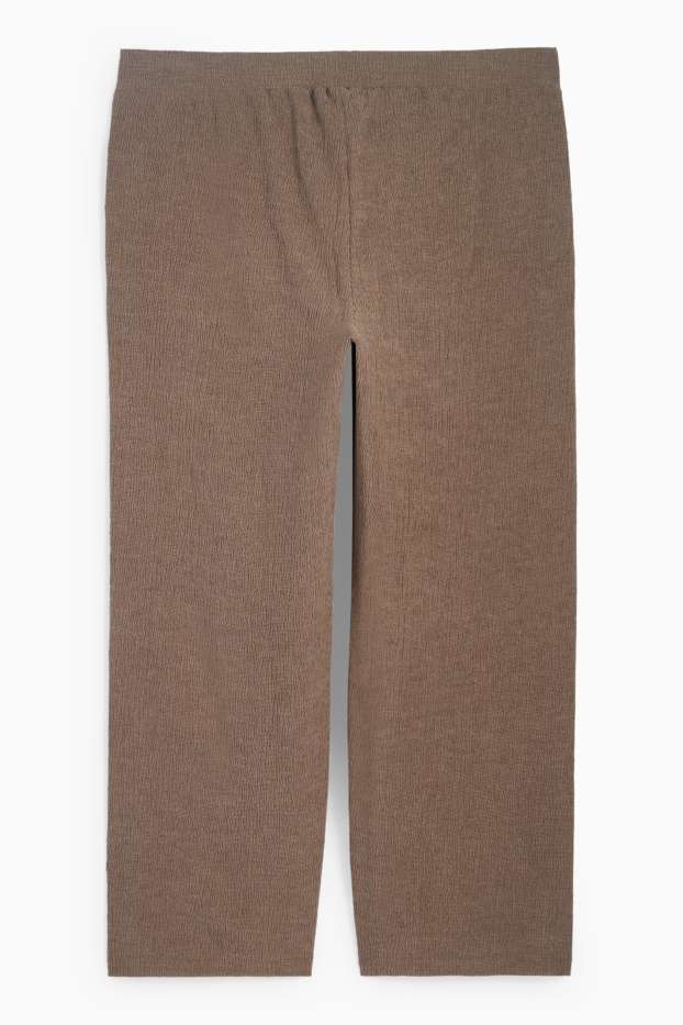 Dona - Pantalons de punt - mid waist - wide leg - texturats - marró