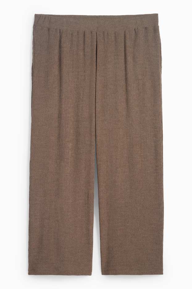 Dona - Pantalons de punt - mid waist - wide leg - texturats - marró
