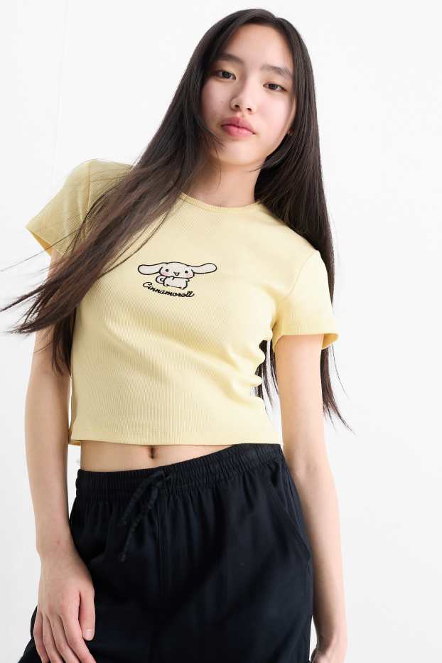 Kinder Mädchen - Cinnamoroll - Kurzarmshirt - gerippt - hellgelb
