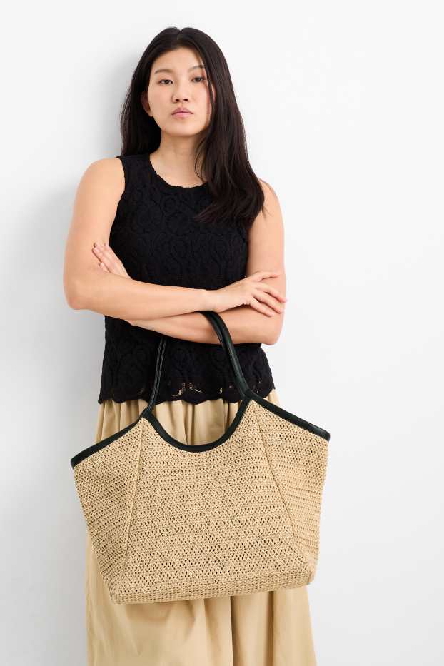 Femmes - Grand cabas en paille - beige clair