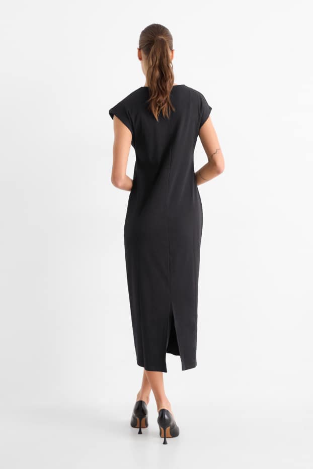 Dámské - Tričkové šaty - žebrované - černá