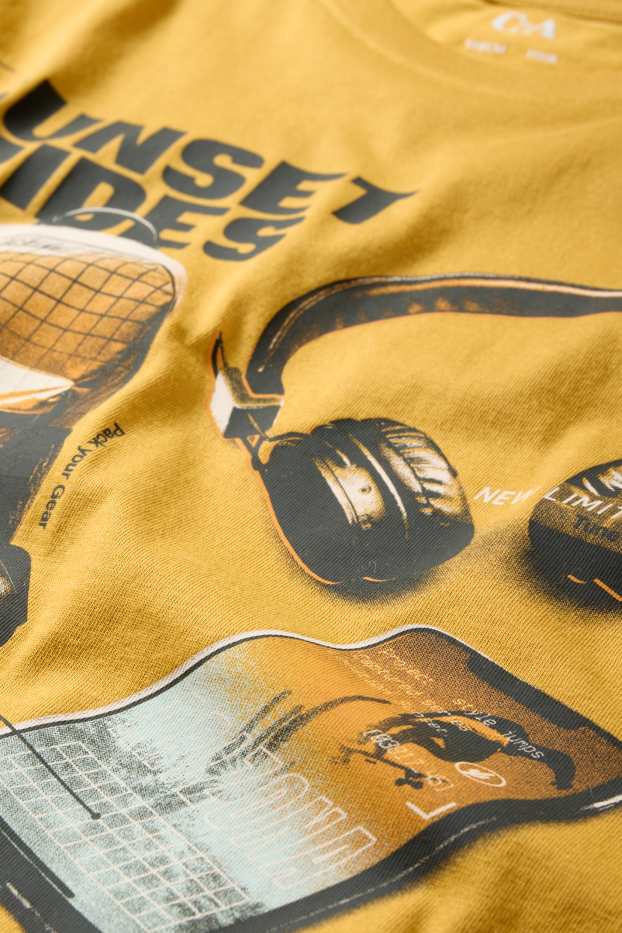 Kinder Buben - Skater - Set - Kurzarmshirt und Shorts - 2 teilig - braun / gelb