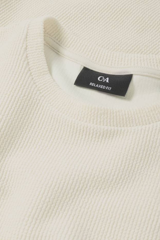 Pánské - Tričko - regular fit - žebrované - světle béžová