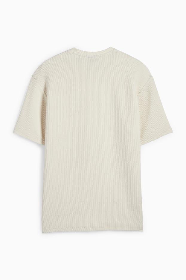 Pánské - Tričko - regular fit - žebrované - světle béžová