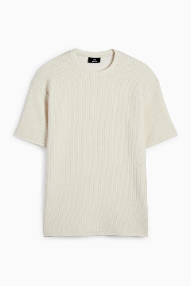 Pánské - Tričko - regular fit - žebrované - světle béžová