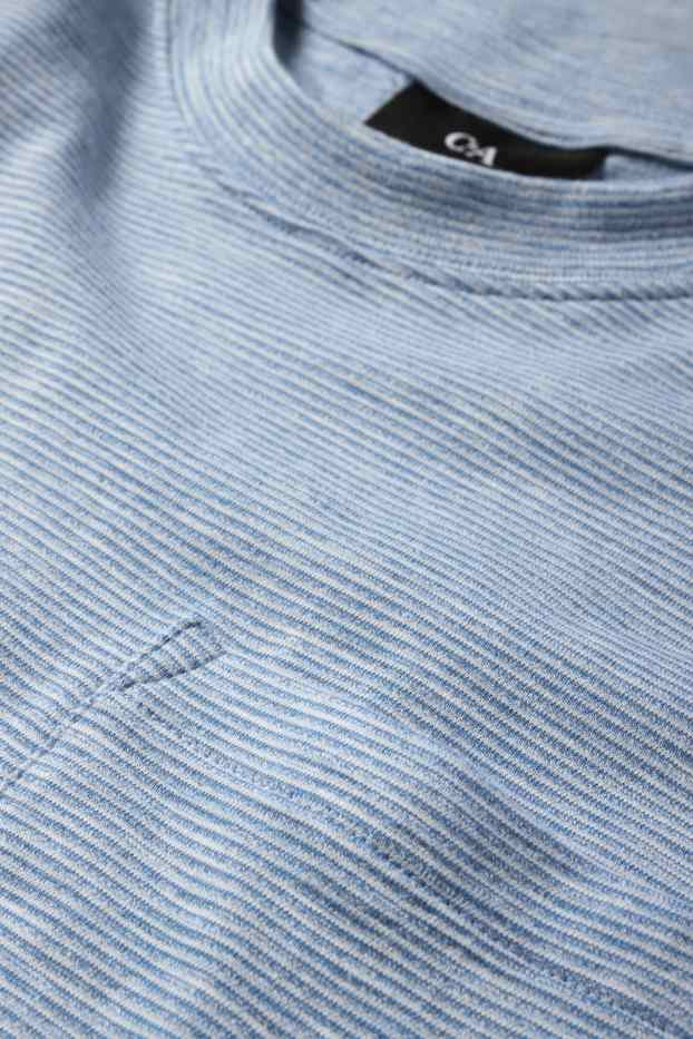 Hommes - T-shirt - regular fit - à rayures - blanc / bleu clair