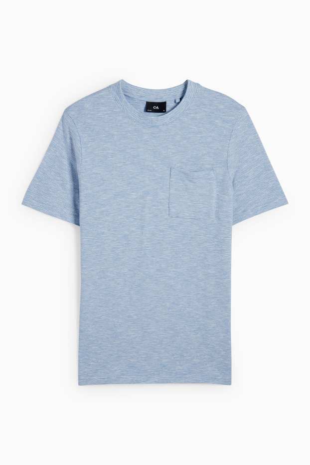 Hommes - T-shirt - regular fit - à rayures - blanc / bleu clair