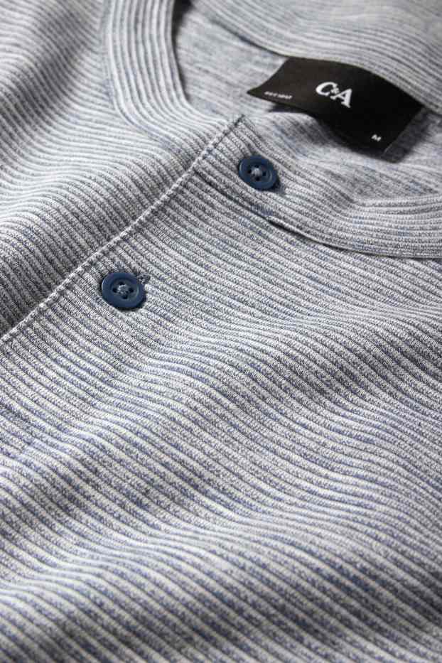 Uomo - Maglia serafino - regular fit - a righe - tessuto tramato - blu / bianco