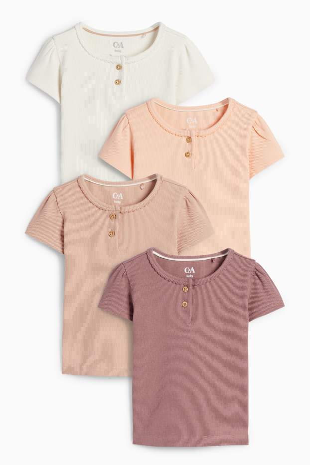 Baby: meisjes - Set van 4 - baby-T-shirt - ribstof - donker rose