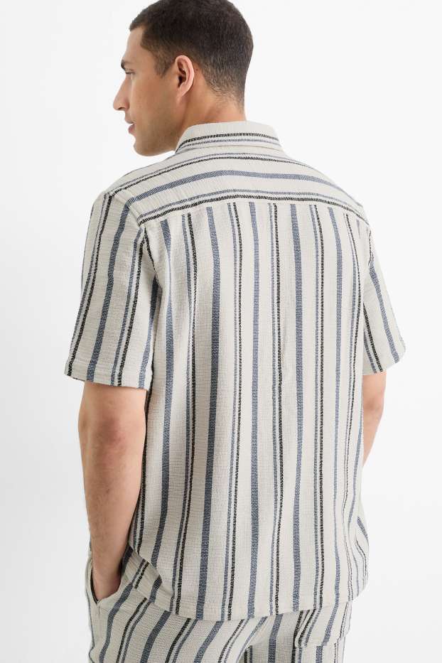 Uomo - Camicia - regular fit - collo all'italiana - a righe - beige chiaro