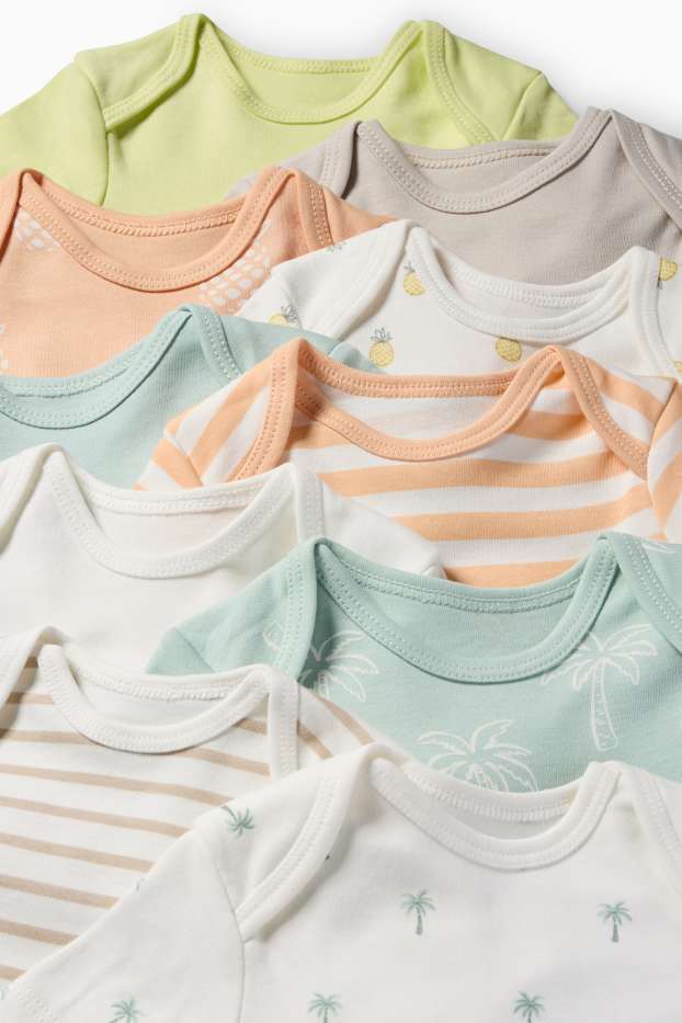 Unisex - Multipack 10er - Palme und Ananas - Baby-Body - weiss / beige