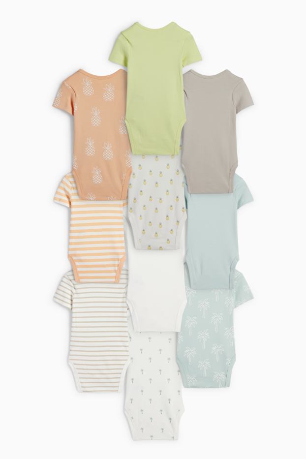 Unisex - Multipack 10er - Palme und Ananas - Baby-Body - weiss / beige
