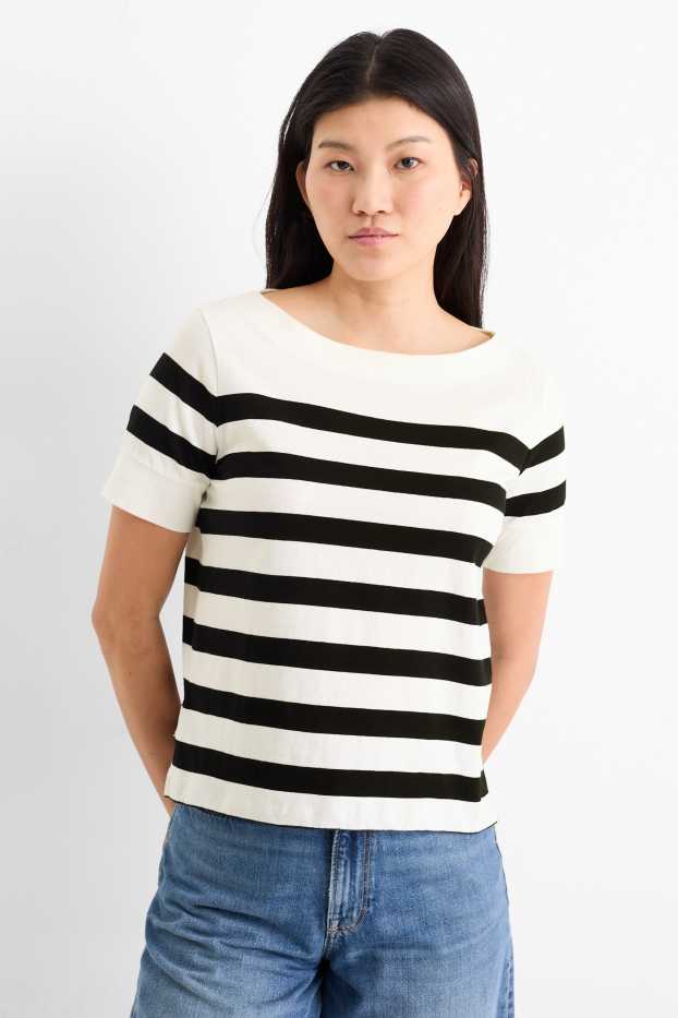 Femmes - T-shirt - relaxed fit - à rayures - blanc / noir