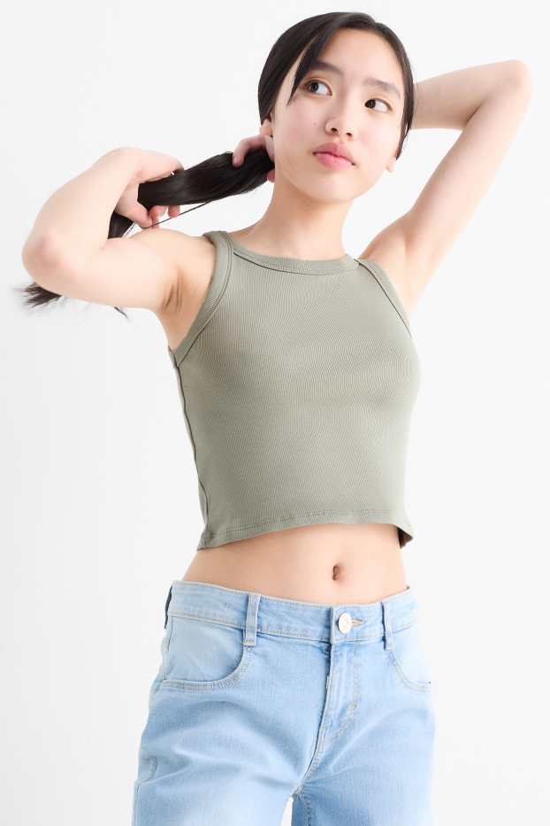 Dzieci dziewczynki - Top - w prążki - zielony