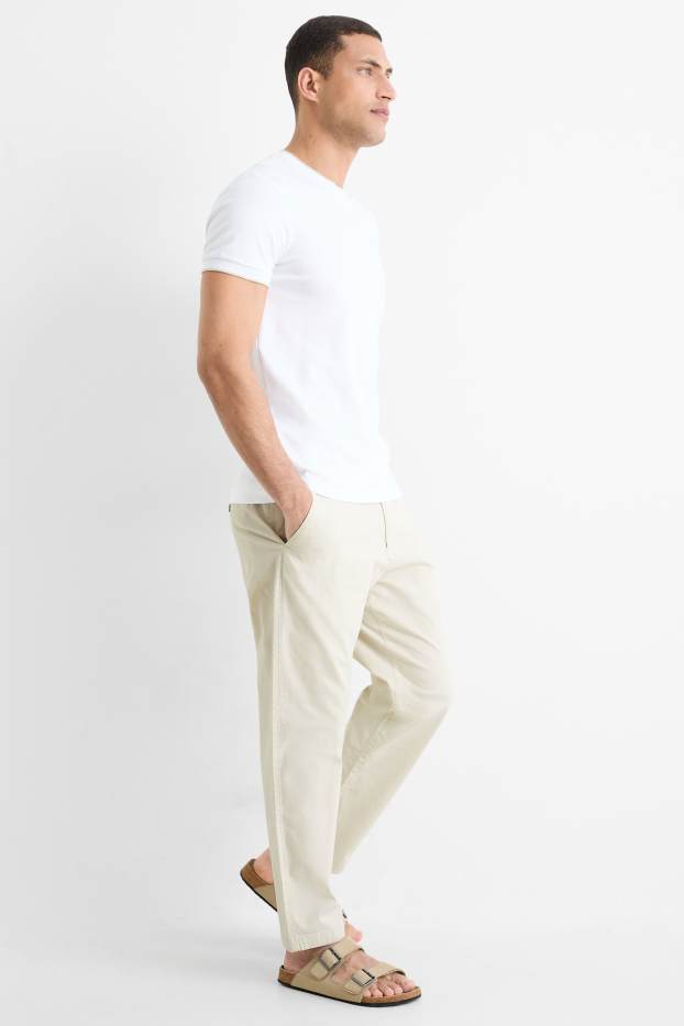 Pánské - Kalhoty chino - tapered fit - krémově bílá
