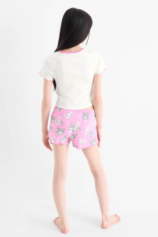 Kinderen: meisjes - Hello Kitty and Freinds - shortama - ribstof - 2-delig - fuchsiarood