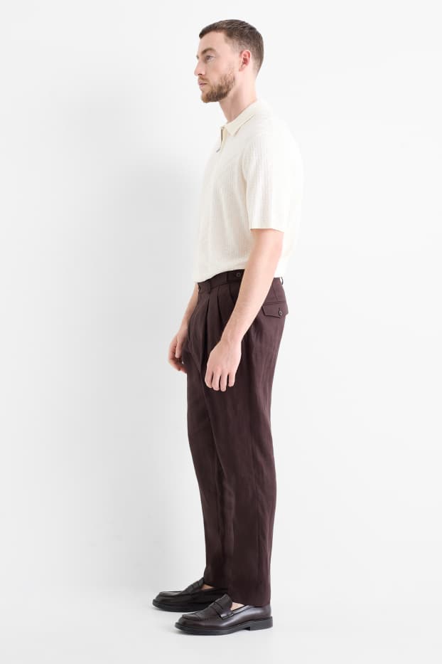 Bărbați - Pantaloni modulari din in - regular fit - maro închis