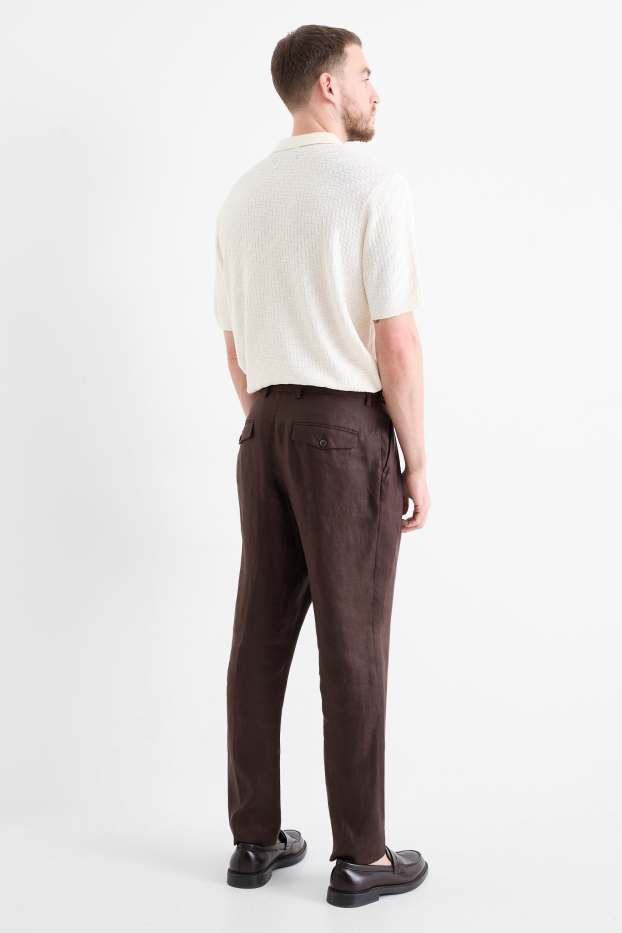 Bărbați - Pantaloni modulari din in - regular fit - maro închis