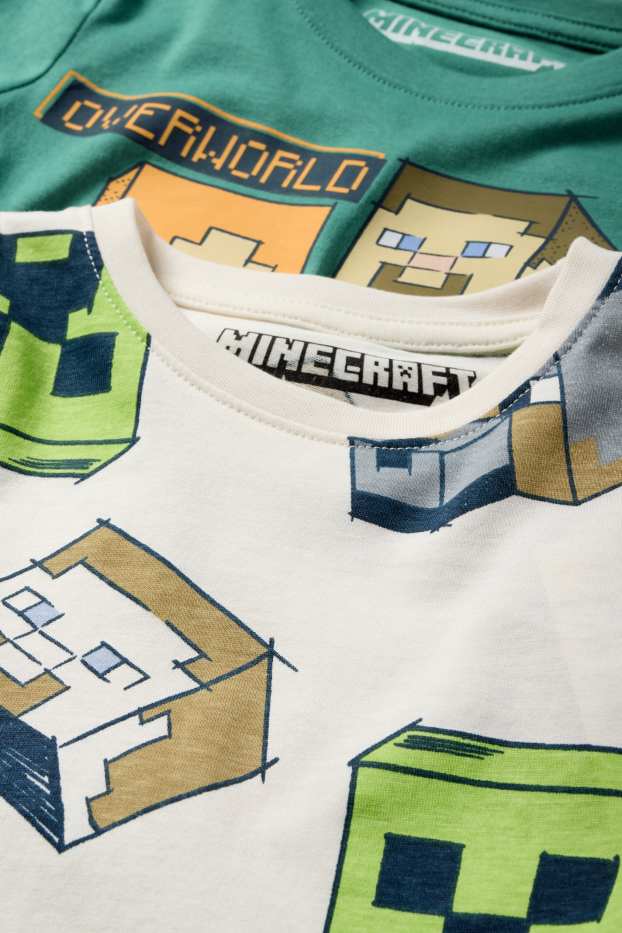 Kinder Buben - Multipack 2er - Minecraft - Langarmshirt - weiß / grün