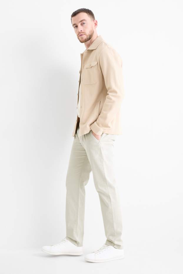 Pánské - Kalhoty chino s páskem - regular fit - světle béžová