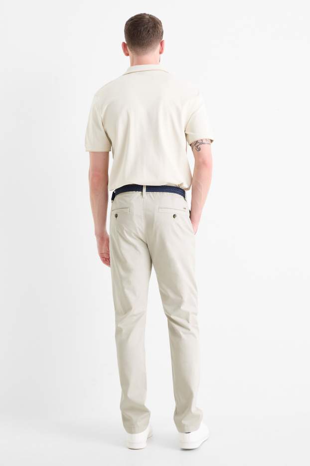Pánské - Kalhoty chino s páskem - regular fit - světle béžová