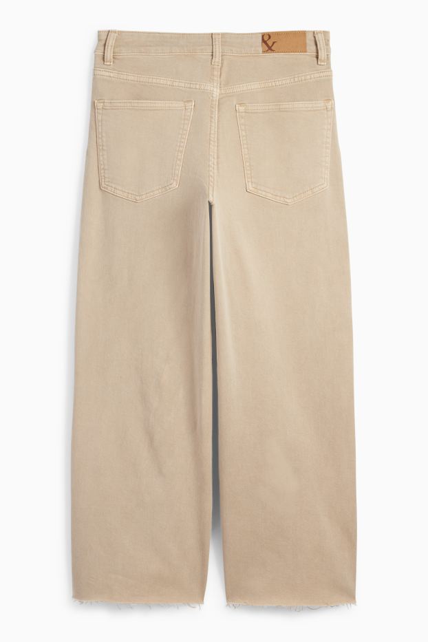 Dámské - Krátké wide leg jeans - mid waist - taupe